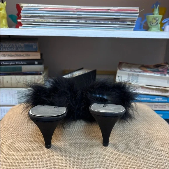Women's Black Feathered Heels - Picture 3 of 5